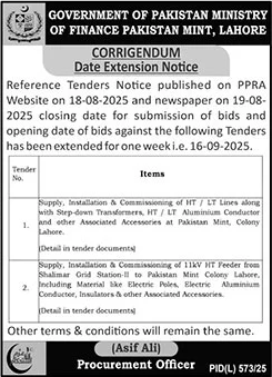 Ministry of Finance Pakistan Lahore Tender Notice